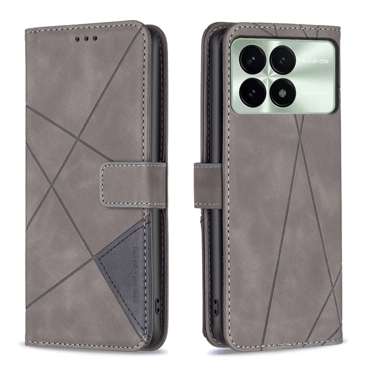 For Xiaomi Redmi K70 / K70 Pro Magnetic Buckle Rhombus Texture Leather Phone Case(Grey) - K70 Pro Cases by buy2fix | Online Shopping UK | buy2fix