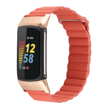 For Fitbit Charge 5 Magnetic Loop Leather Watch Band(Orange) - Watch Bands by buy2fix | Online Shopping UK | buy2fix