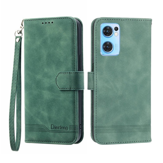 For OPPO Reno7 5G Dierfeng Dream Line Leather Phone Case(Green) - OPPO Cases by buy2fix | Online Shopping UK | buy2fix