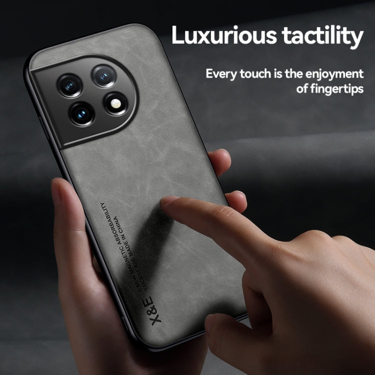 For OnePlus 11 Lamba Skin Feel Magnetic Leather Phone Case(Dark Grey) - OnePlus Cases by buy2fix | Online Shopping UK | buy2fix