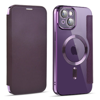 For iPhone 14 Plus MagSafe Magnetic RFID Anti-theft Leather Phone Case(Dark Purple) - iPhone 14 Plus Cases by buy2fix | Online Shopping UK | buy2fix