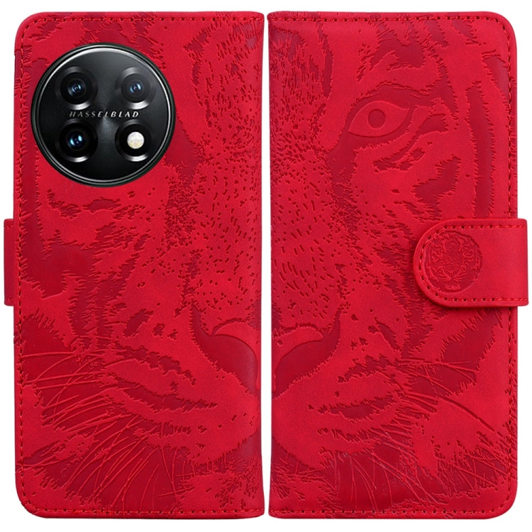 For OnePlus 11 Tiger Embossing Pattern Leather Phone Case(Red) - OnePlus Cases by buy2fix | Online Shopping UK | buy2fix