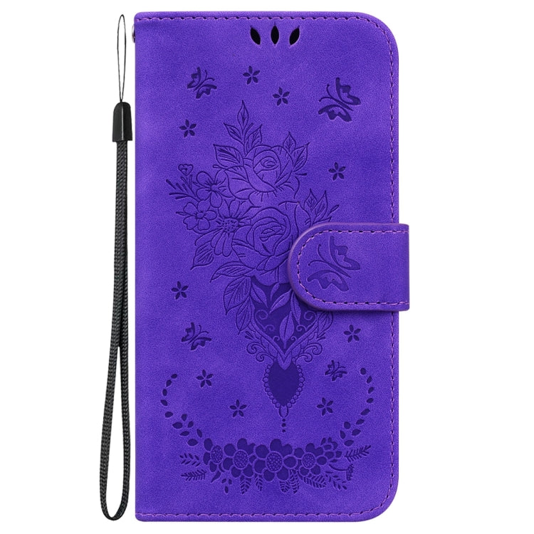 For OnePlus 11 Butterfly Rose Embossed Leather Phone Case(Purple) - OnePlus Cases by buy2fix | Online Shopping UK | buy2fix