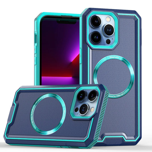 For iPhone 14 Pro Max Armour Two-color MagSafe Magnetic TPU + PC Phone Case(Light Blue + Blue) - iPhone 14 Pro Max Cases by buy2fix | Online Shopping UK | buy2fix