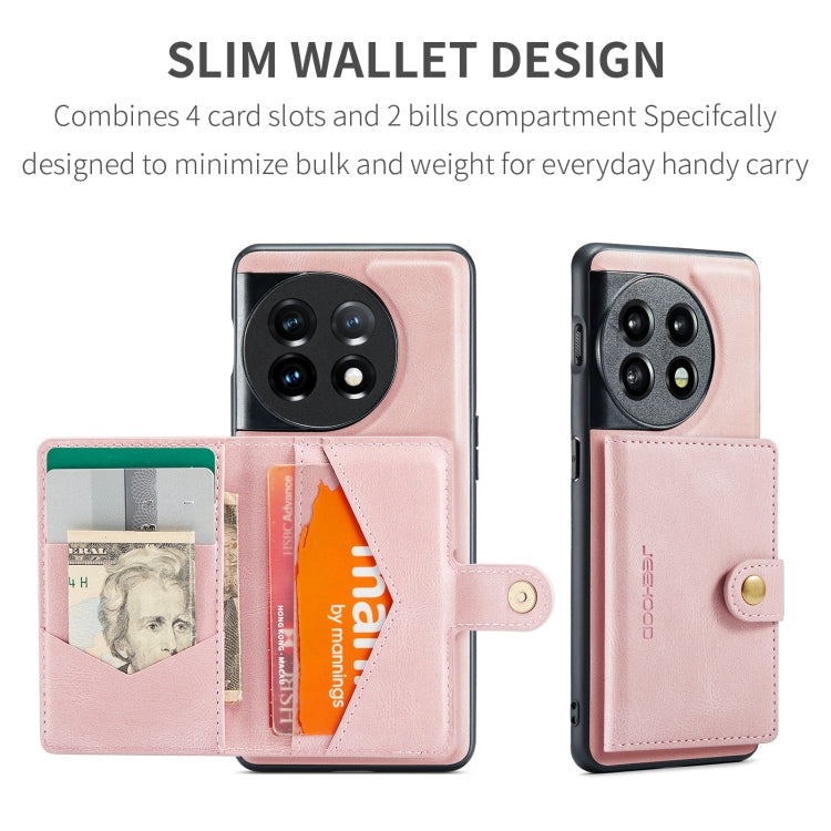 For OnePuls 11 JEEHOOD Retro Magnetic Detachable Protective Phone Case with Wallet & Card Slot(Pink) - OnePlus Cases by JEEHOOD | Online Shopping UK | buy2fix