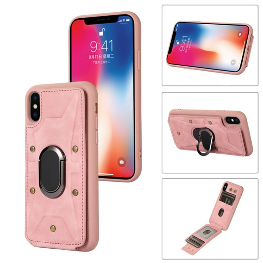 For iPhone X / XS Armor Ring Wallet Back Cover Phone Case(Pink) - More iPhone Cases by buy2fix | Online Shopping UK | buy2fix