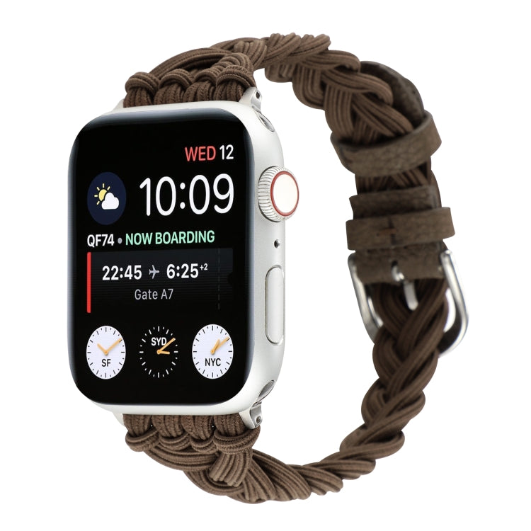 Single Elastic Nylon Braid Watch Band For Apple Watch Ultra 49mm&Watch Ultra 2 49mm / Series 9&8&7 45mm / SE 3&SE 2&6&SE&5&4 44mm / 3&2&1 42mm(Brown) - Watch Bands by buy2fix | Online Shopping UK | buy2fix