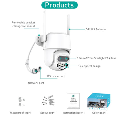 QX82 400W Dual Screen Dual Channel Synchronous Monitoring IP Camera, Plug:US Plug - Dome Camera by buy2fix | Online Shopping UK | buy2fix