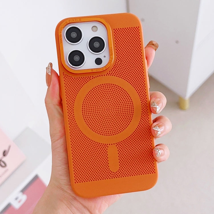 For iPhone 11 Pro Max Grid Cooling MagSafe Magnetic Phone Case(Orange Yellow) - iPhone 11 Pro Max Cases by buy2fix | Online Shopping UK | buy2fix