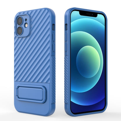 For iPhone 12 Wavy Texture TPU Phone Case with Lens Film(Blue) - iPhone 12 / 12 Pro Cases by buy2fix | Online Shopping UK | buy2fix