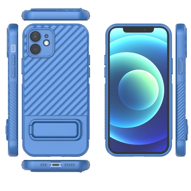 For iPhone 12 Wavy Texture TPU Phone Case with Lens Film(Blue) - iPhone 12 / 12 Pro Cases by buy2fix | Online Shopping UK | buy2fix