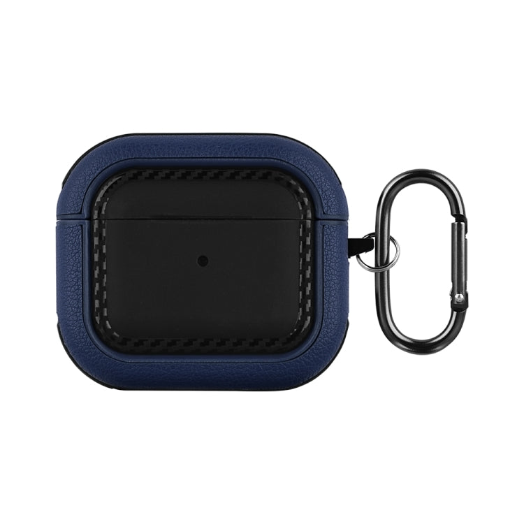 For AirPods 3 Leather Texture Earphone Protective Case(Black + Deep blue) - For AirPods 3 by buy2fix | Online Shopping UK | buy2fix