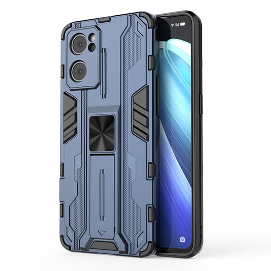 For OPP Reno7 5G Supersonic PC + TPU Shock-proof Protective Phone Case with Holder(Blue) - OPPO Cases by buy2fix | Online Shopping UK | buy2fix