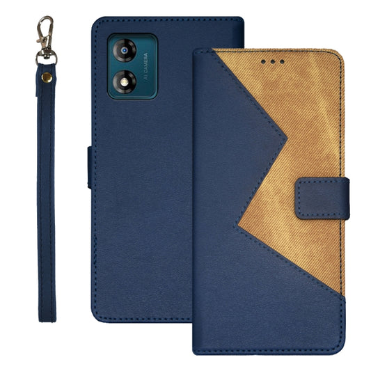 For Motorola Moto E13 idewei Two-color Splicing Leather Phone Case(Blue) - Motorola Cases by idewei | Online Shopping UK | buy2fix