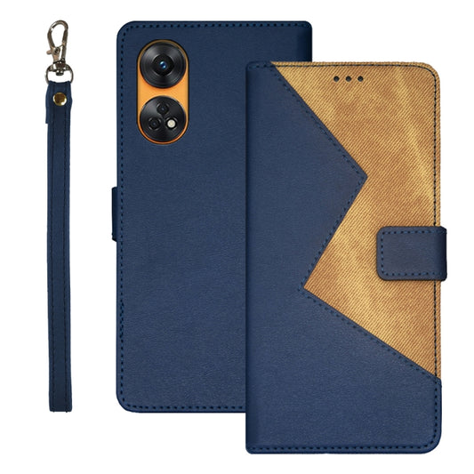 For OPPO Reno8 T 4G idewei Two-color Splicing Leather Phone Case(Blue) - OPPO Cases by idewei | Online Shopping UK | buy2fix