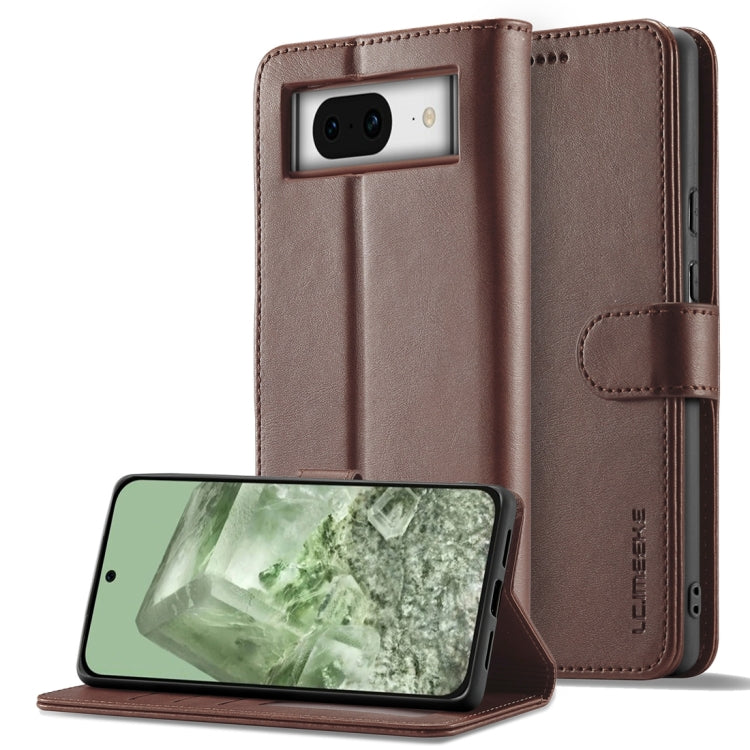 For Google Pixel 8a LC.IMEEKE Calf Texture Flip Leather Phone Case(Brown) - Google Cases by LC.IMEEKE | Online Shopping UK | buy2fix