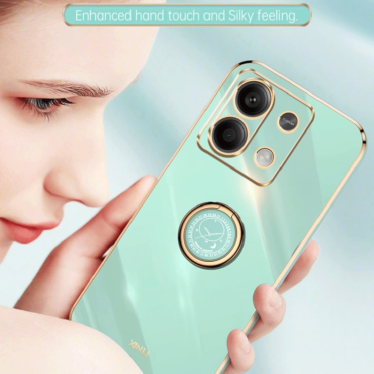 For Xiaomi Redmi Note 13 5G XINLI Straight Edge 6D Electroplate TPU Phone Case with Ring Holder(Mint Green) - Note 13 Cases by XINLI | Online Shopping UK | buy2fix