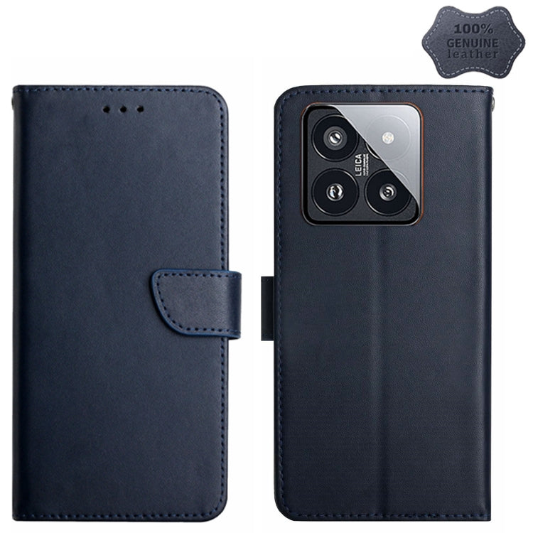 For Xiaomi 14 Pro Genuine Leather Fingerprint-proof Flip Phone Case(Blue) - 14 Pro Cases by buy2fix | Online Shopping UK | buy2fix