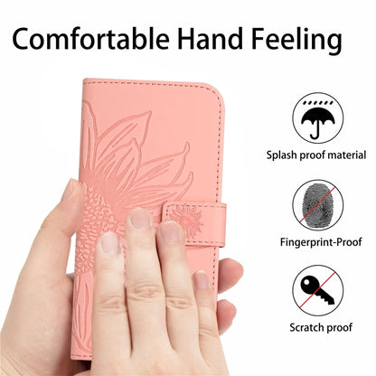 For Xiaomi Redmi 13C 4G Skin Feel Sun Flower Embossed Flip Leather Phone Case with Lanyard(Pink) - 13C Cases by buy2fix | Online Shopping UK | buy2fix