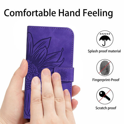 For Xiaomi Redmi A3 Skin Feel Sun Flower Embossed Flip Leather Phone Case with Lanyard(Dark Purple) - Xiaomi Cases by buy2fix | Online Shopping UK | buy2fix