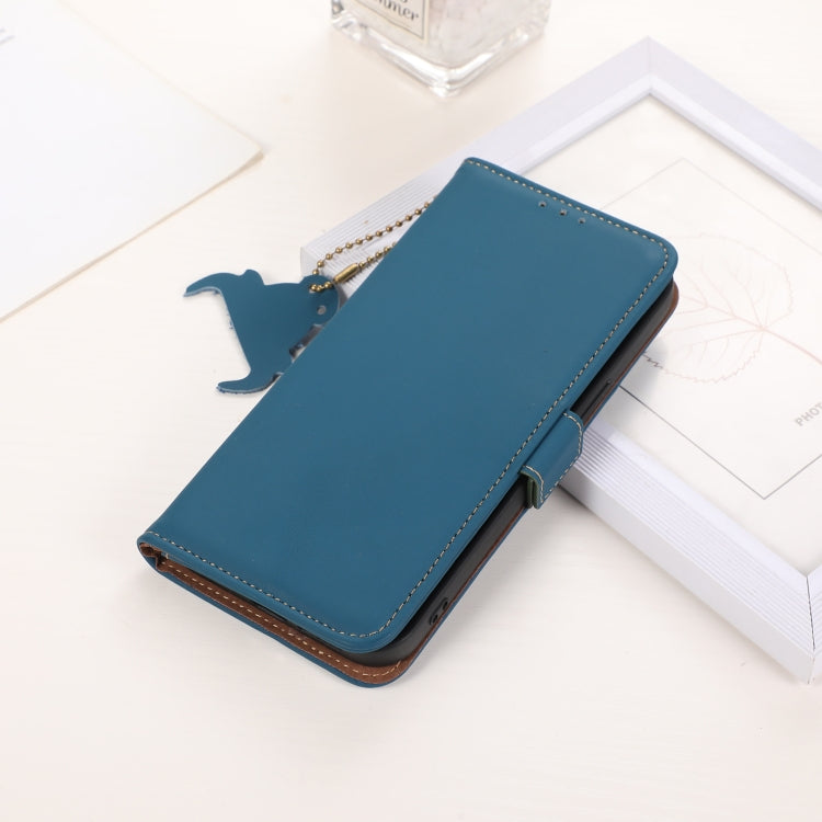 For Xiaomi Redmi Note 13 4G Genuine Leather Magnetic RFID Leather Phone Case(Blue) - Note 13 Cases by buy2fix | Online Shopping UK | buy2fix