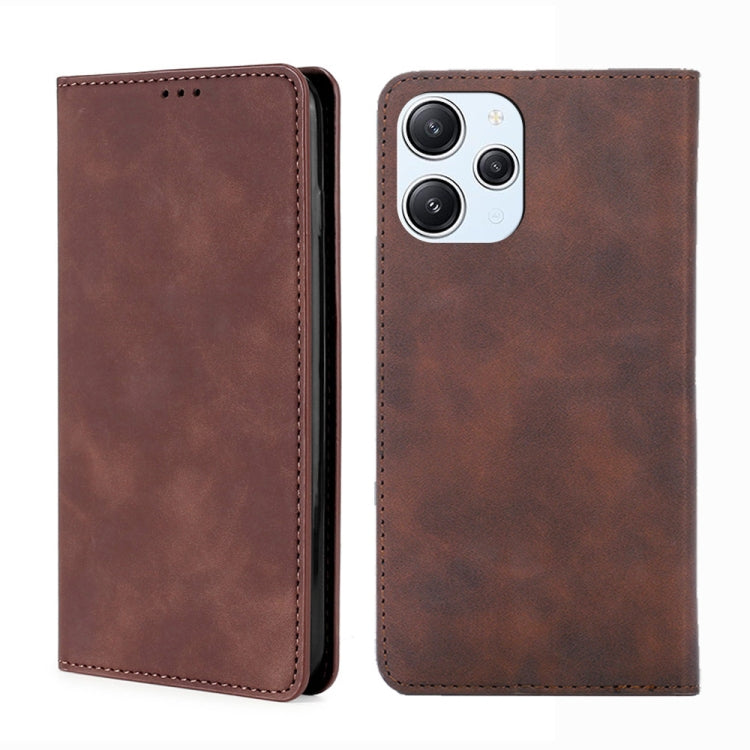 For Xiaomi Redmi 12 4G Skin Feel Magnetic Leather Phone Case(Dark Brown) - Xiaomi Cases by buy2fix | Online Shopping UK | buy2fix