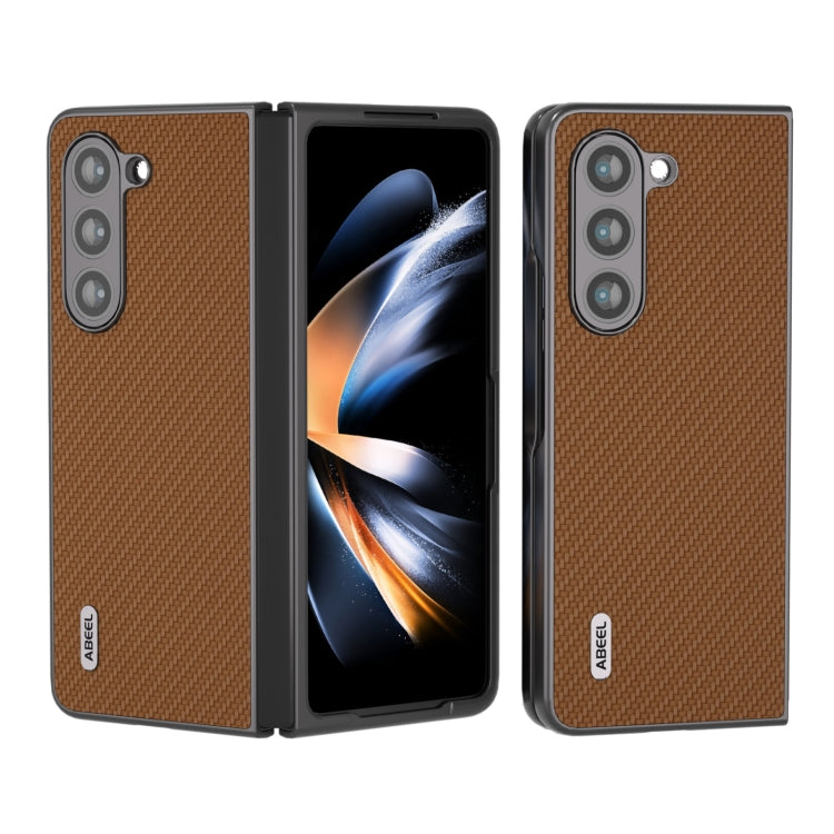 For Samsung Galaxy Z Fold6 ABEEL Carbon Fiber Texture Protective Phone Case(Light Brown) - Galaxy Z Fold6 5G Cases by buy2fix | Online Shopping UK | buy2fix