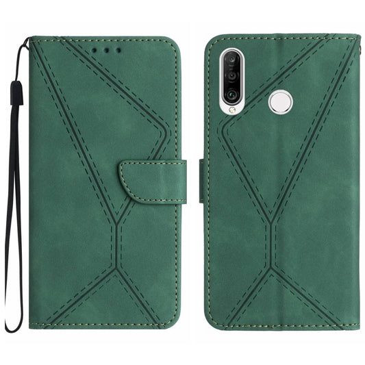 For Huawei P30 Lite/nova 4e Stitching Embossed Leather Phone Case(Green) - Huawei Cases by buy2fix | Online Shopping UK | buy2fix