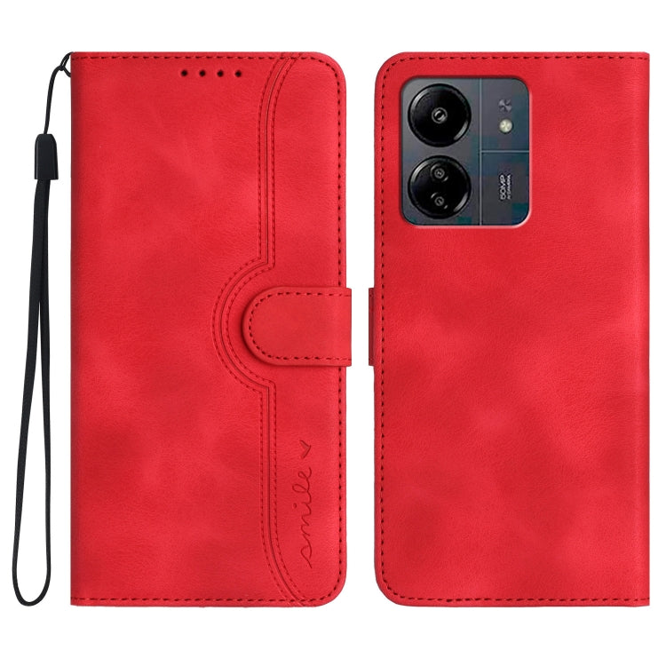 For Xiaomi Redmi 13C Heart Pattern Skin Feel Leather Phone Case(Red) - 13C Cases by buy2fix | Online Shopping UK | buy2fix