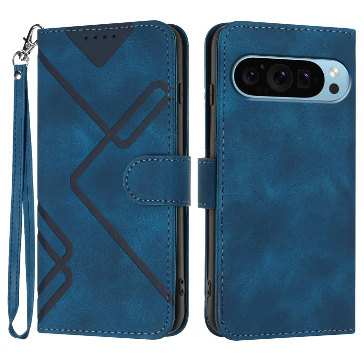 For Google Pixel 9 Pro Line Pattern Skin Feel Leather Phone Case(Royal Blue) - Google Cases by buy2fix | Online Shopping UK | buy2fix