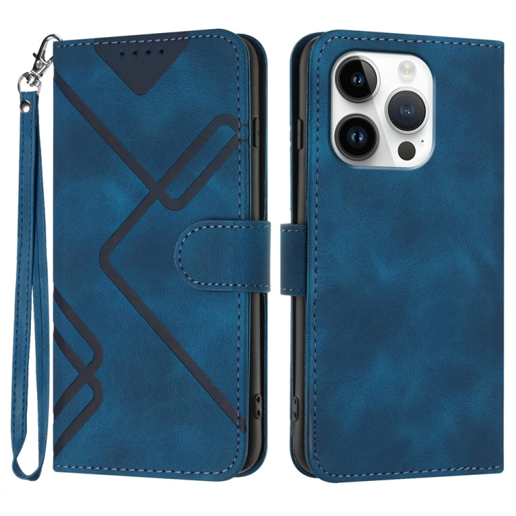 For iPhone 16 Pro Line Pattern Skin Feel Leather Phone Case(Royal Blue) - iPhone 16 Pro Cases by buy2fix | Online Shopping UK | buy2fix