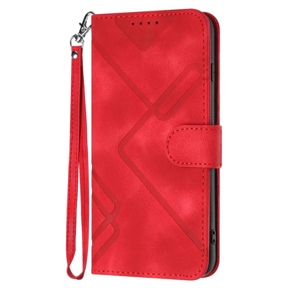 For OnePlus 11 Line Pattern Skin Feel Leather Phone Case(Red) - OnePlus Cases by buy2fix | Online Shopping UK | buy2fix