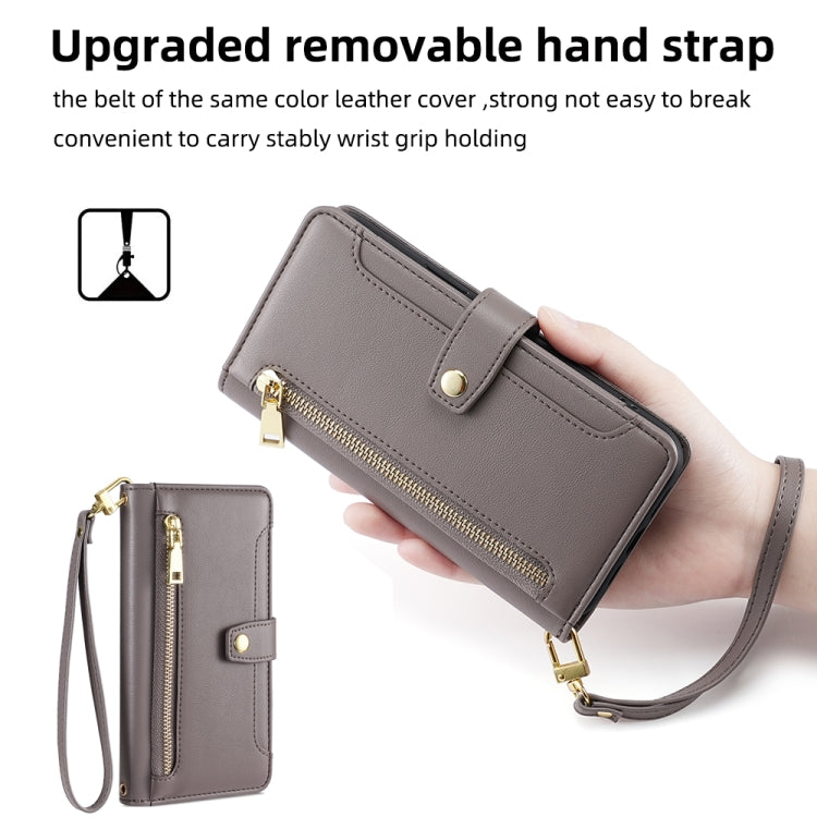 For Samsung Galaxy S23+ 5G Sheep Texture Cross-body Zipper Wallet Leather Phone Case(Grey) - Galaxy S23+ 5G Cases by buy2fix | Online Shopping UK | buy2fix