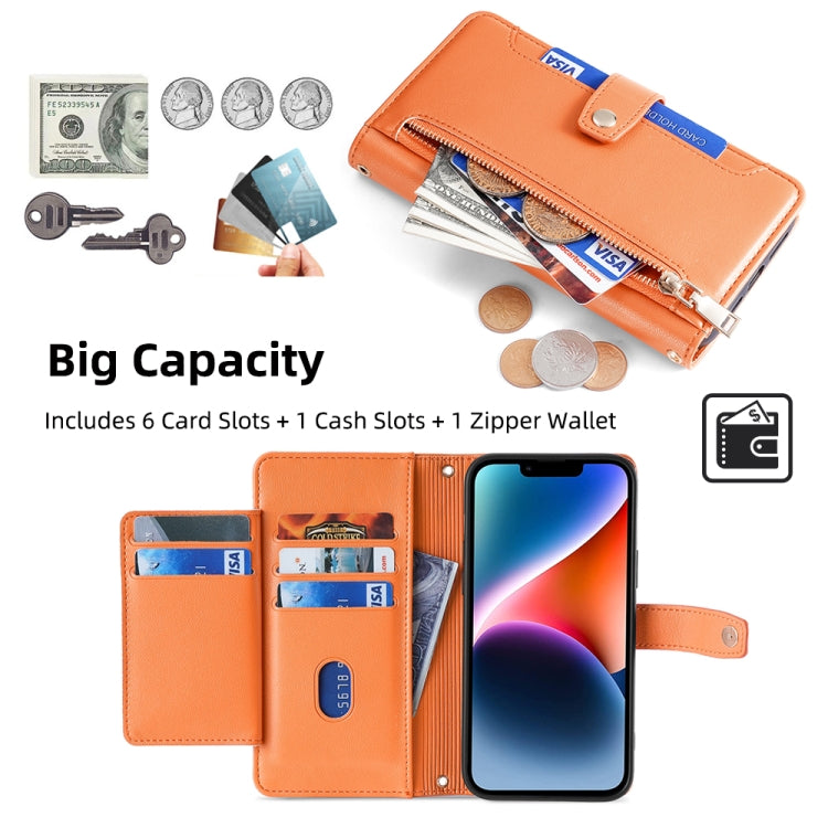 For Samsung Galaxy S21 5G Sheep Texture Cross-body Zipper Wallet Leather Phone Case(Orange) - Galaxy S21 5G Cases by buy2fix | Online Shopping UK | buy2fix