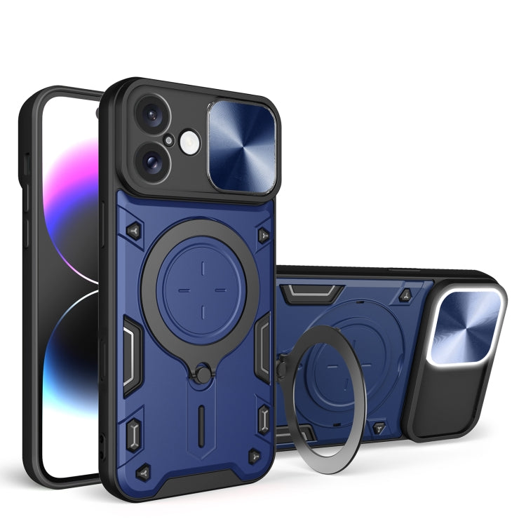 For iPhone 16 Plus CD Texture Sliding Camshield Magnetic Holder Phone Case(Blue) - iPhone 16 Plus Cases by buy2fix | Online Shopping UK | buy2fix