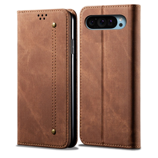 For Google Pixel 9 / 9 Pro Denim Texture Casual Style Horizontal Flip Leather Case(Brown) - Google Cases by buy2fix | Online Shopping UK | buy2fix