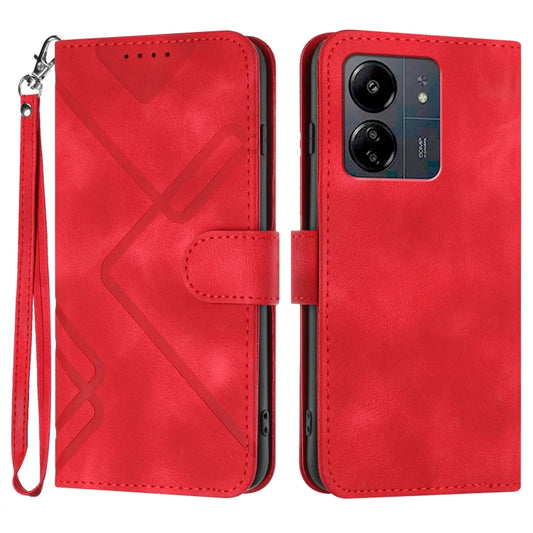 For Xiaomi Redmi 13C Line Pattern Skin Feel Leather Phone Case(Red) - 13C Cases by buy2fix | Online Shopping UK | buy2fix