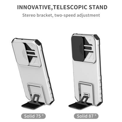 For Samsung Galaxy S22 5G Stereoscopic Holder Sliding Camshield Phone Case(White) - Galaxy S22 5G Cases by buy2fix | Online Shopping UK | buy2fix