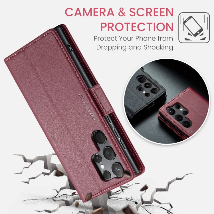 For Samsung Galaxy S24 Ultra CaseMe 023 Butterfly Buckle Litchi Texture RFID Anti-theft Leather Phone Case(Wine Red) - Galaxy S24 Ultra 5G Cases by CaseMe | Online Shopping UK | buy2fix