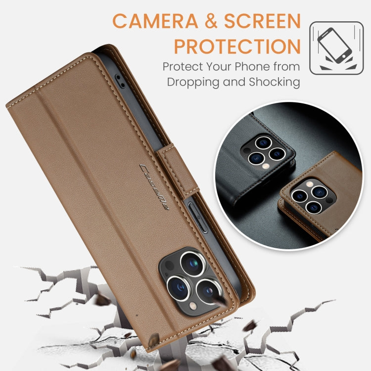 For iPhone 15 Pro Max CaseMe 023 Butterfly Buckle Litchi Texture RFID Anti-theft Leather Phone Case(Brown) - iPhone 15 Pro Max Cases by CaseMe | Online Shopping UK | buy2fix