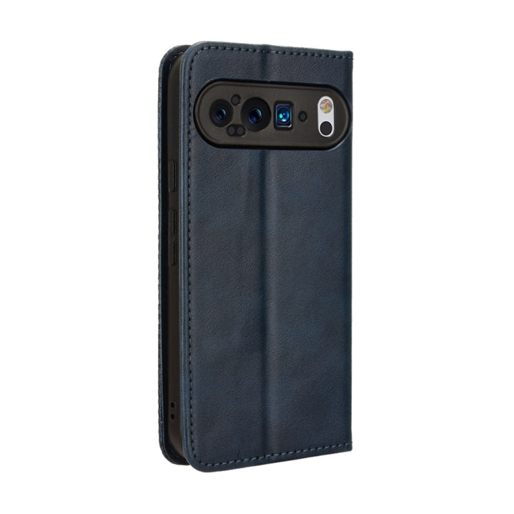 For Google Pixel 9 Magnetic Buckle Retro Texture Leather Phone Case(Blue) - Google Cases by buy2fix | Online Shopping UK | buy2fix