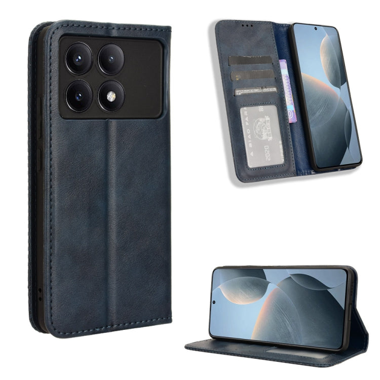 For Xiaomi Redmi K70 / K70 Pro Magnetic Buckle Retro Texture Leather Phone Case(Blue) - K70 Pro Cases by buy2fix | Online Shopping UK | buy2fix