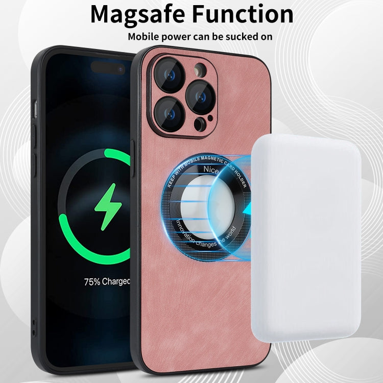 For iPhone 14 Pro Max Skin Feel Leather MagSafe Magnetic Phone Case(Pink) - iPhone 14 Pro Max Cases by buy2fix | Online Shopping UK | buy2fix