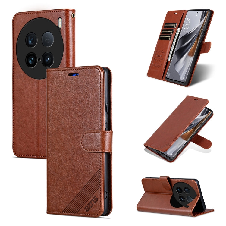 For vivo X100 Ultra AZNS Sheepskin Texture Flip Leather Phone Case(Brown) - vivo Cases by AZNS | Online Shopping UK | buy2fix