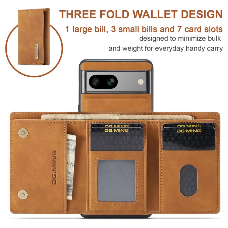 For Google Pixel 7A DG.MING M1 Series 3-Fold Multi Card Wallet + Magnetic Phone Case(Brown) - Google Cases by DG.MING | Online Shopping UK | buy2fix