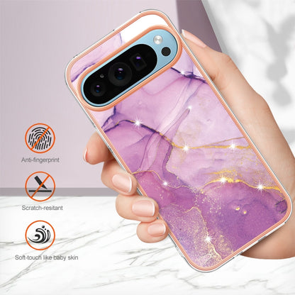 For Google Pixel 9 Pro XL Electroplating Marble Dual-side IMD Phone Case(Purple 001) - Google Cases by buy2fix | Online Shopping UK | buy2fix