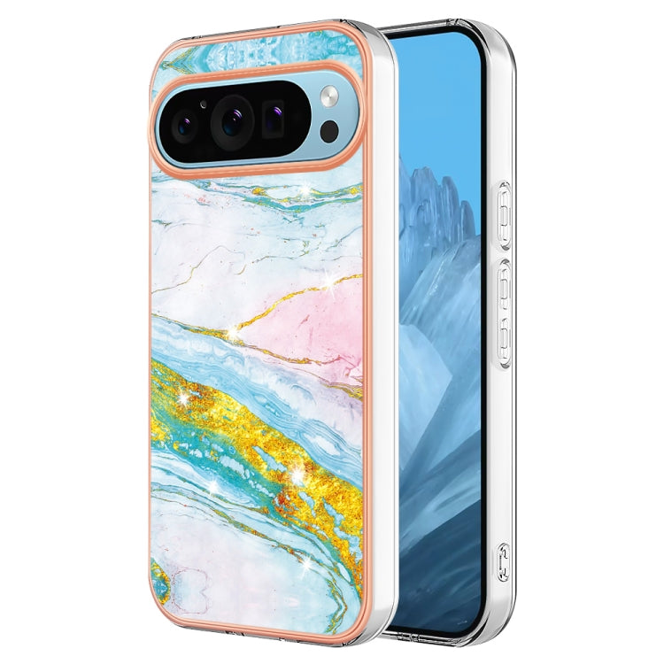 For Google Pixel 9 Pro XL Electroplating Marble Dual-side IMD Phone Case(Green 004) - Google Cases by buy2fix | Online Shopping UK | buy2fix