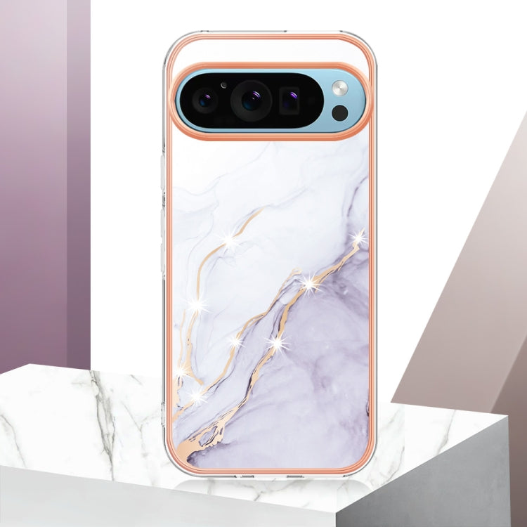 For Google Pixel 9 Pro XL Electroplating Marble Dual-side IMD Phone Case(White 006) - Google Cases by buy2fix | Online Shopping UK | buy2fix