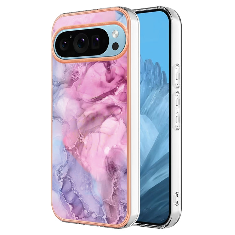 For Google Pixel 9 / 9 Pro Electroplating Marble Dual-side IMD Phone Case(Pink 013) - Google Cases by buy2fix | Online Shopping UK | buy2fix