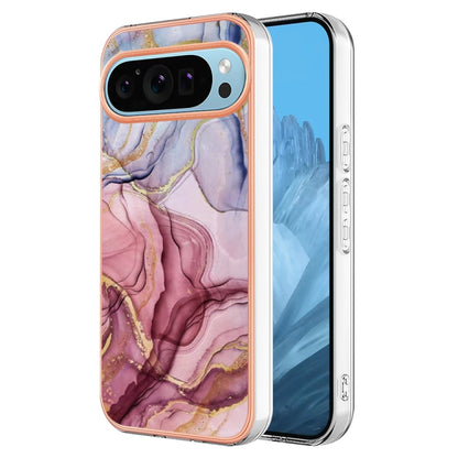 For Google Pixel 9 Pro XL Electroplating Marble Dual-side IMD Phone Case(Rose Red 014) - Google Cases by buy2fix | Online Shopping UK | buy2fix